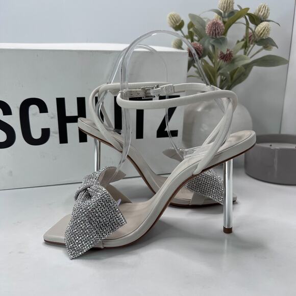 Schutz Mila Nappa Leather Rhinestone Crystal Stiletto Cream Women's 6.5 B NWB - Picture 6 of 13